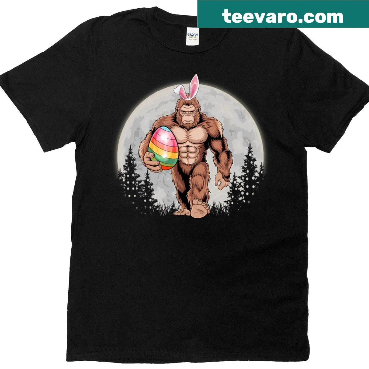 T-shirt featuring a Sasquatch with Easter eggs in a playful design — on a men's t-shirt