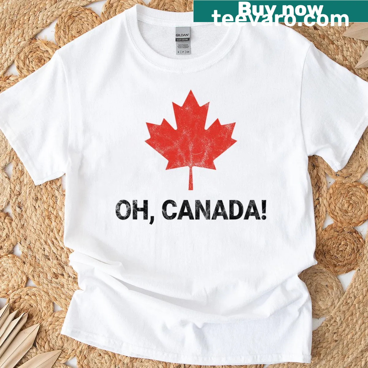Vintage Canada flag t-shirt featuring a distressed design — on a men's t-shirt