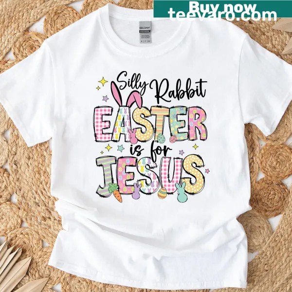 Cute Easter t-shirt featuring a rabbit and Jesus design.