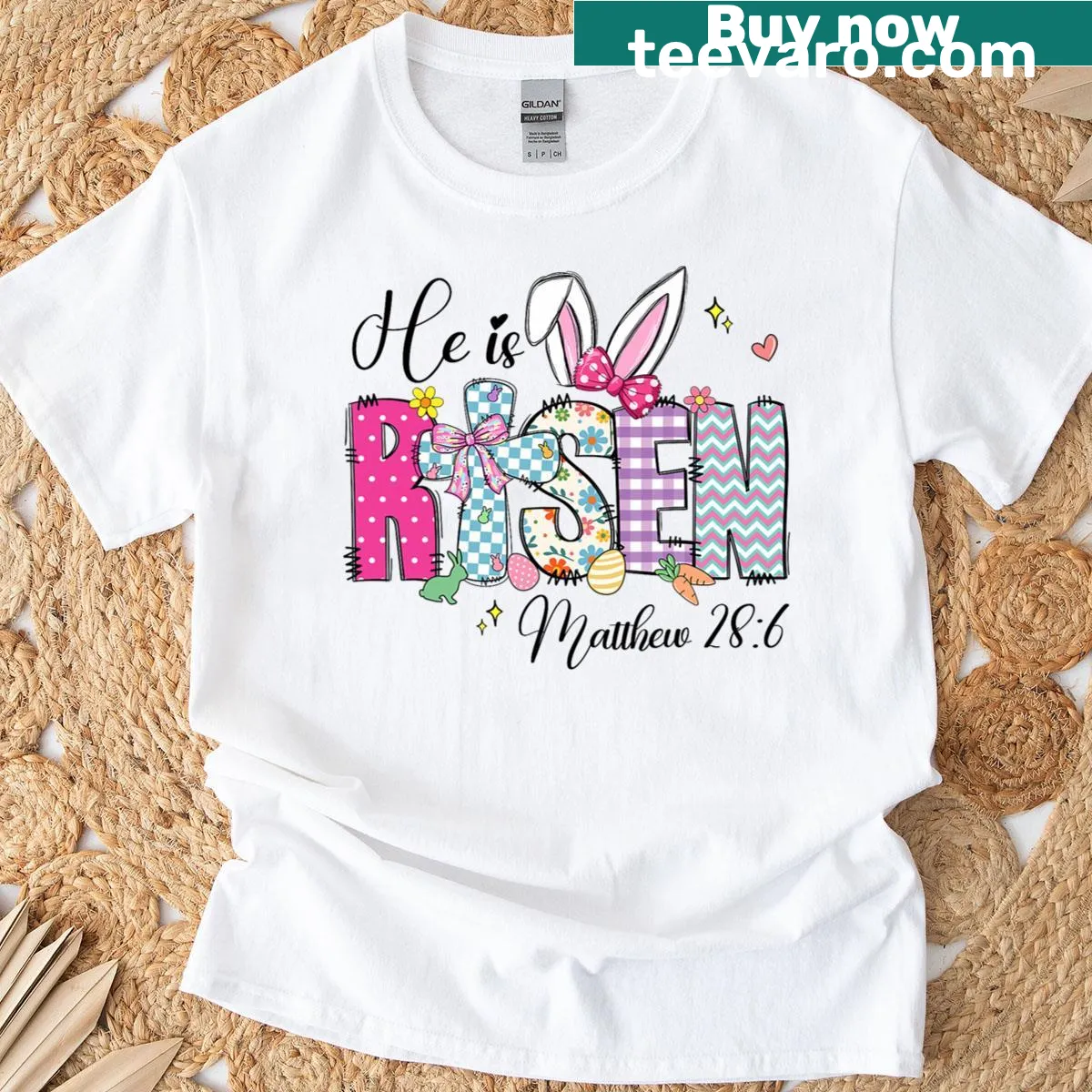 Kids t-shirt featuring a happy Jesus for Easter — on a men's t-shirt