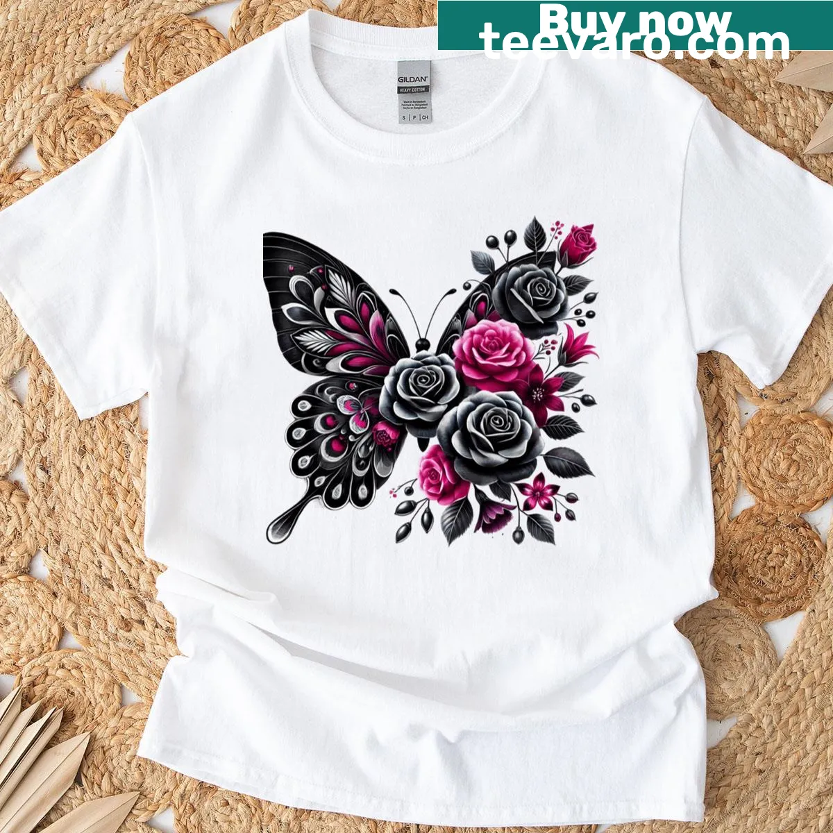 Illustrated classic butterflies design on a T-shirt — on a men's t-shirt
