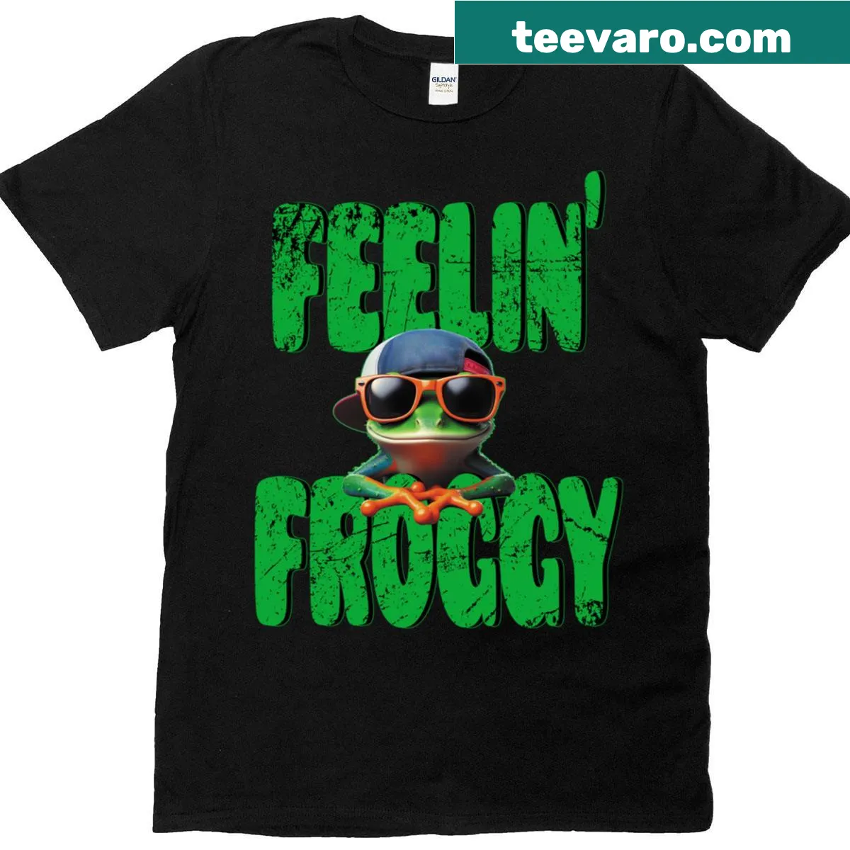 Playful T-shirt featuring a cool frog illustration — on a men's t-shirt