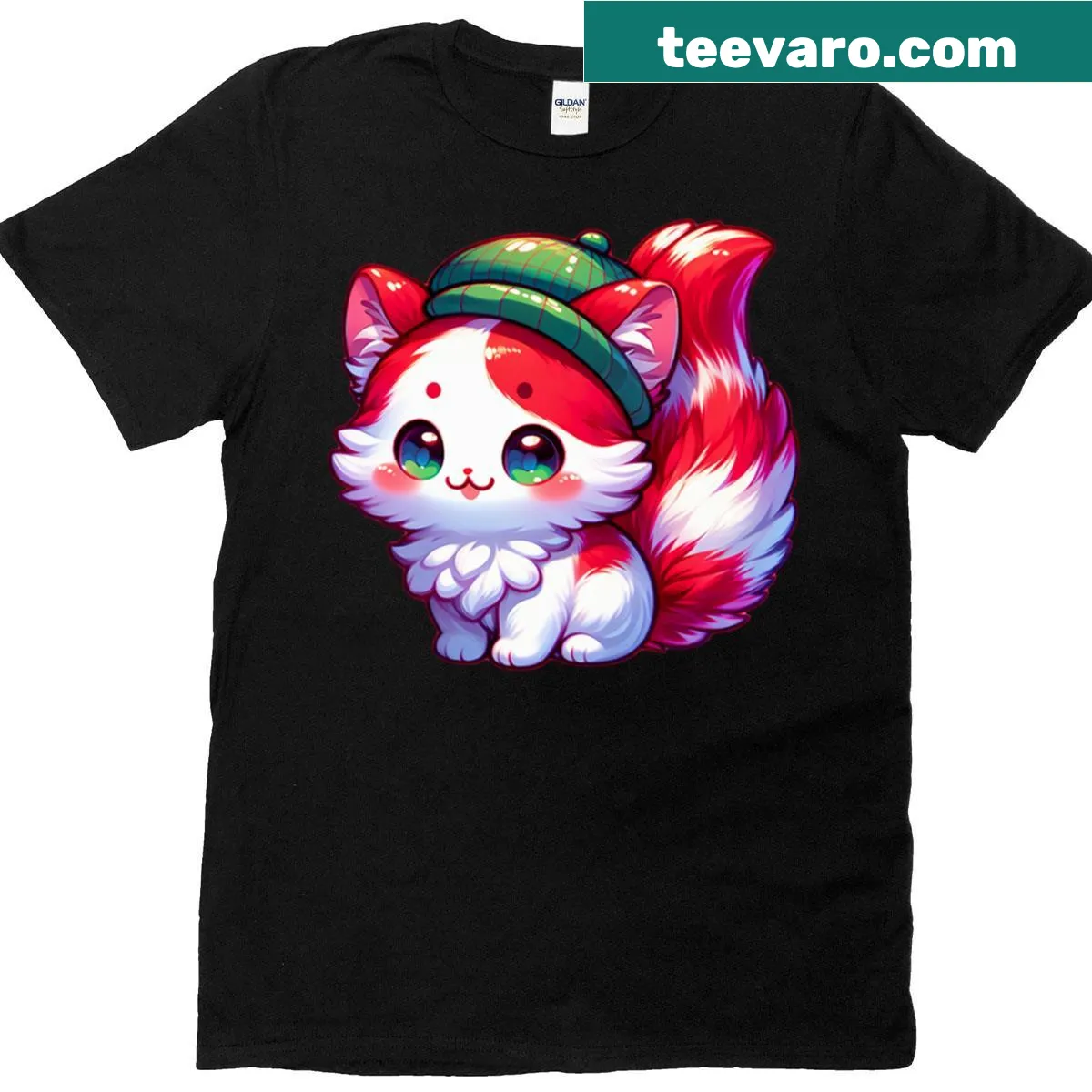 Classic Kawaii Adorable Red Fox Sticker T-shirt featuring a cute red fox illustration. — on a men's t-shirt