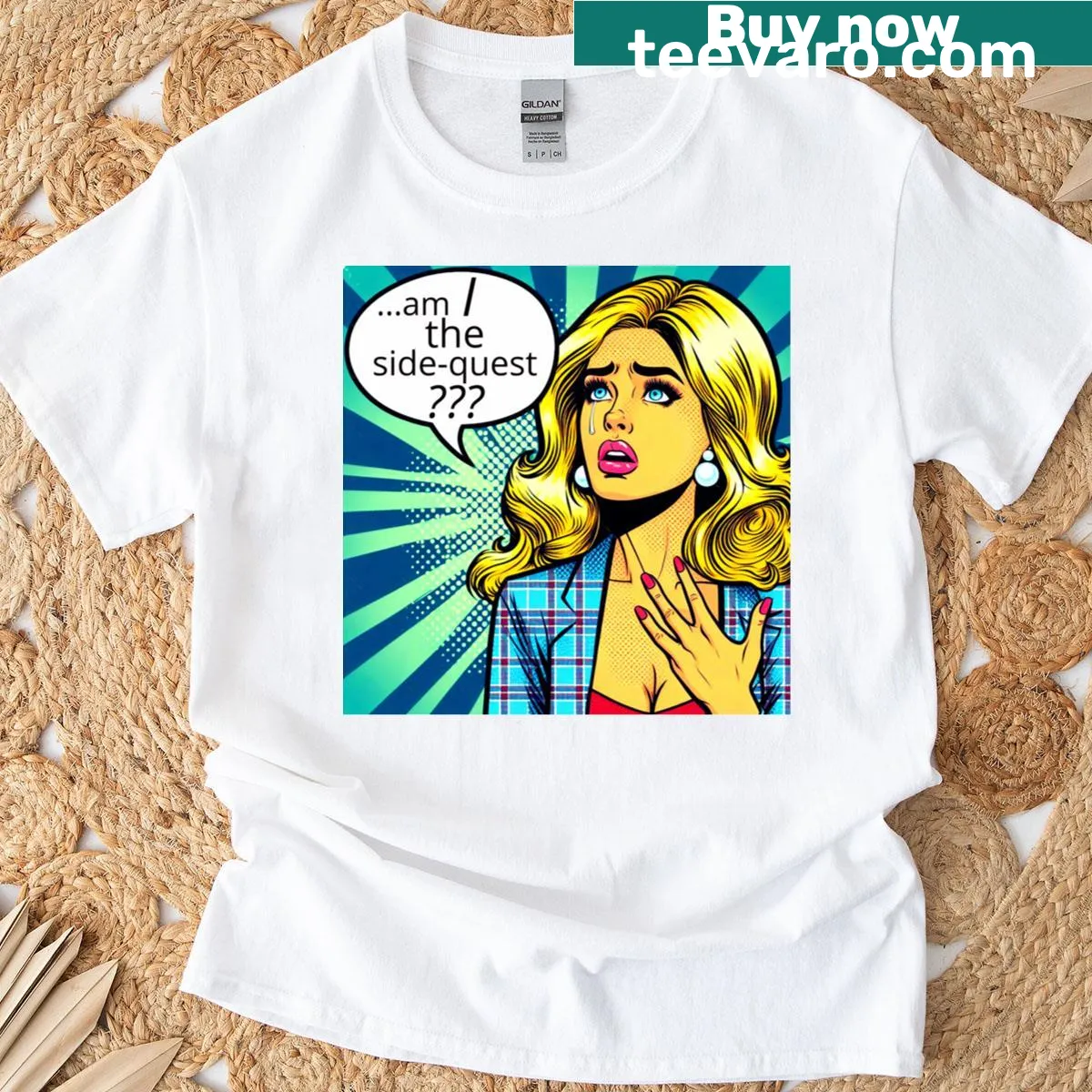 Playful question-themed typography t-shirt for curious minds. — on a men's t-shirt