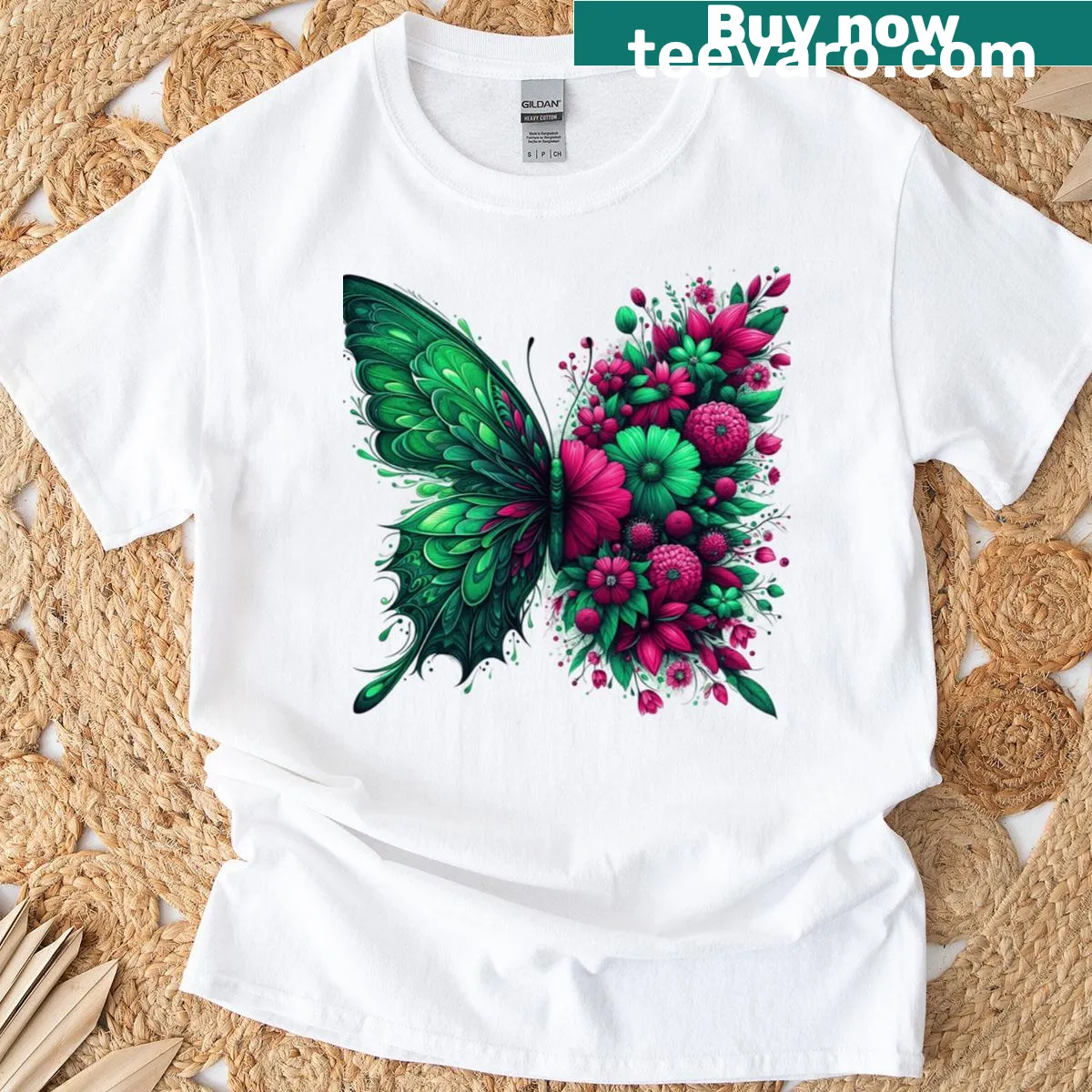 T-shirt with an abstract design of petals and typography — on a men's t-shirt