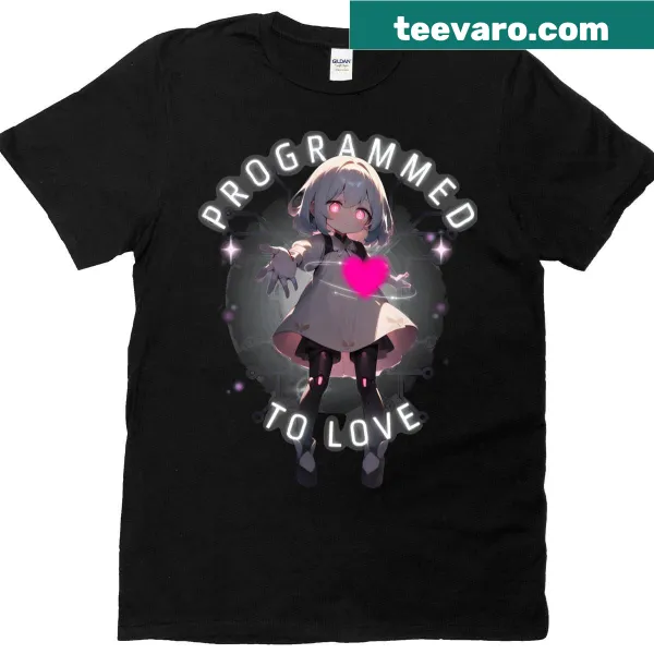 Cute T-shirt featuring a cyberpunk robot girl illustration