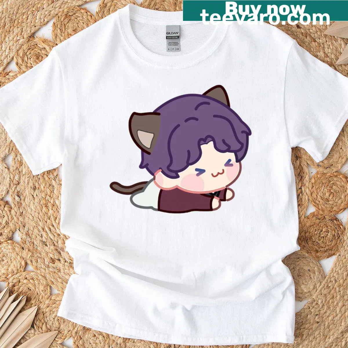 Whimsical kitty in space illustration on classic t-shirt — on a men's t-shirt