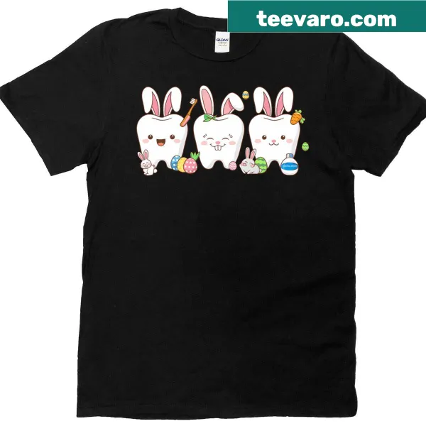 Cute bunny tooth squad graphic on kids Easter t-shirt