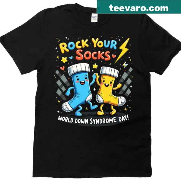 Fun 'Rock Your Socks' t-shirt for Down Syndrome awareness for kids