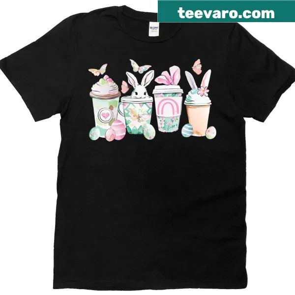 Cute Easter Bunny latte coffee cups graphic T-shirt for girls