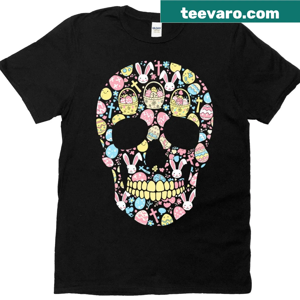 Edgy Easter Day Skull Bunny T-shirt for men and kids — on a men's t-shirt
