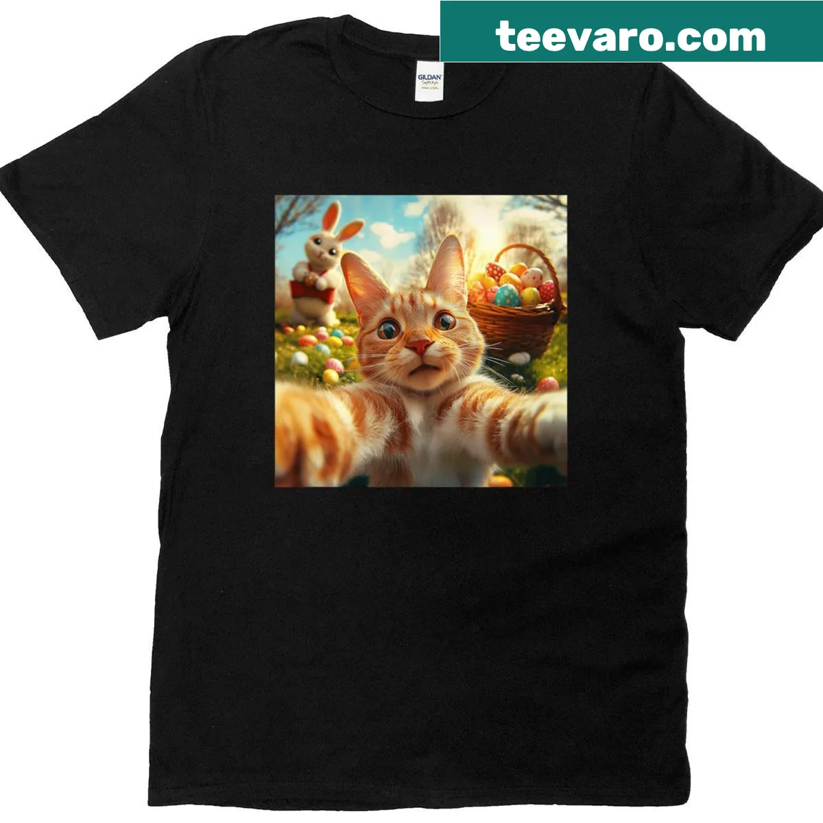 Funny cat selfie t-shirt for kids featuring a playful graphic — on a men's t-shirt