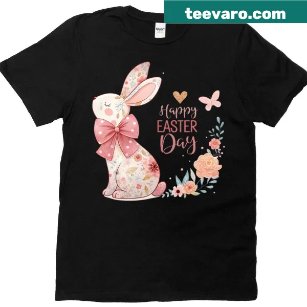 Floral Classic Easter t-shirt featuring a happy rabbit graphic