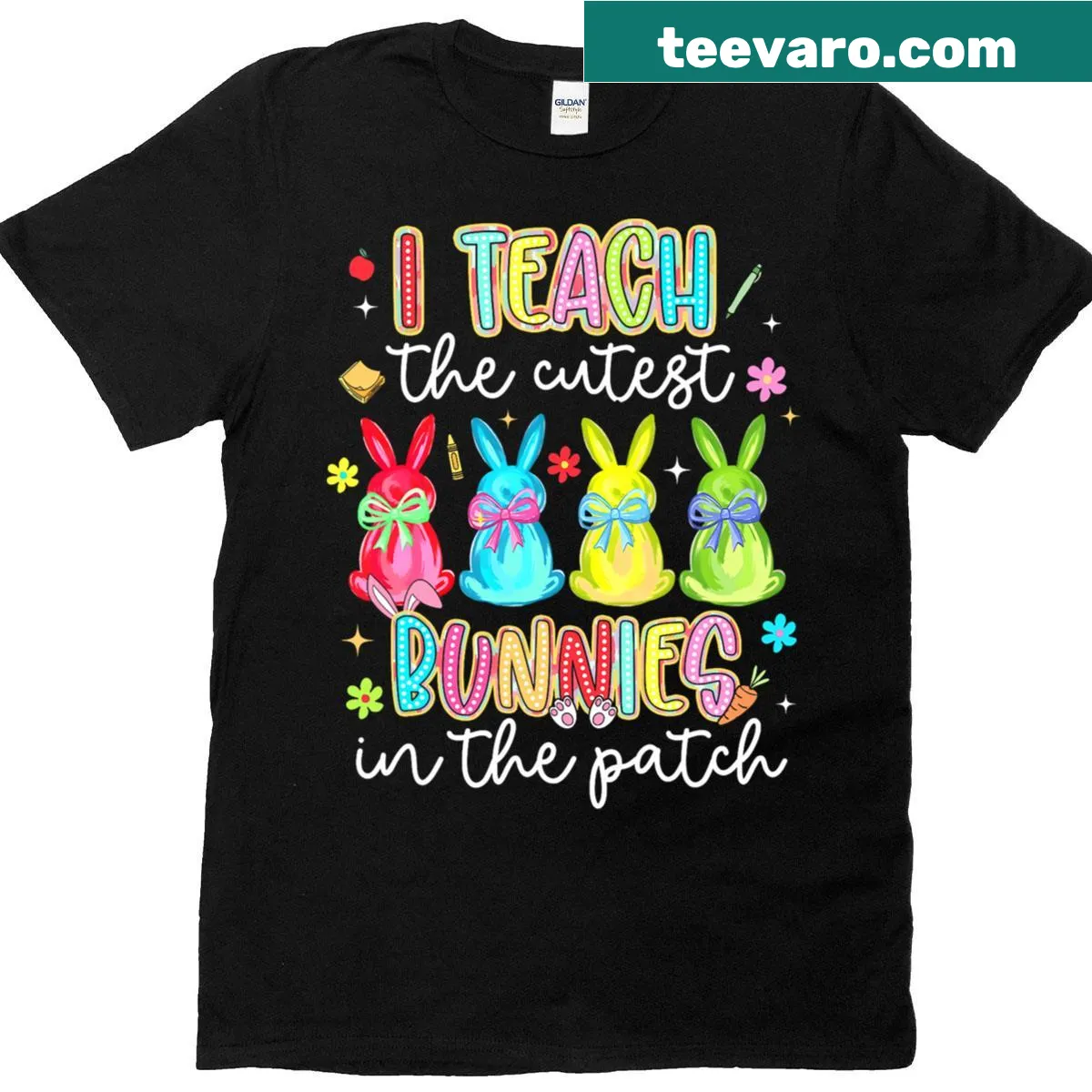 Cute Easter Teacher t-shirt with an adorable patch design — on a men's t-shirt