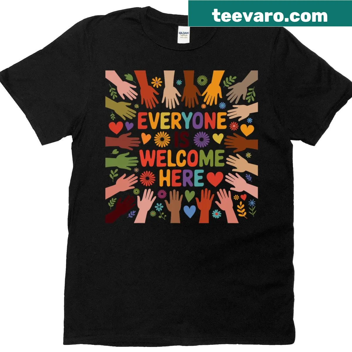 Supportive t-shirt for students with 'Everyone Is Welcome Here' for Idaho teacher — on a men's t-shirt