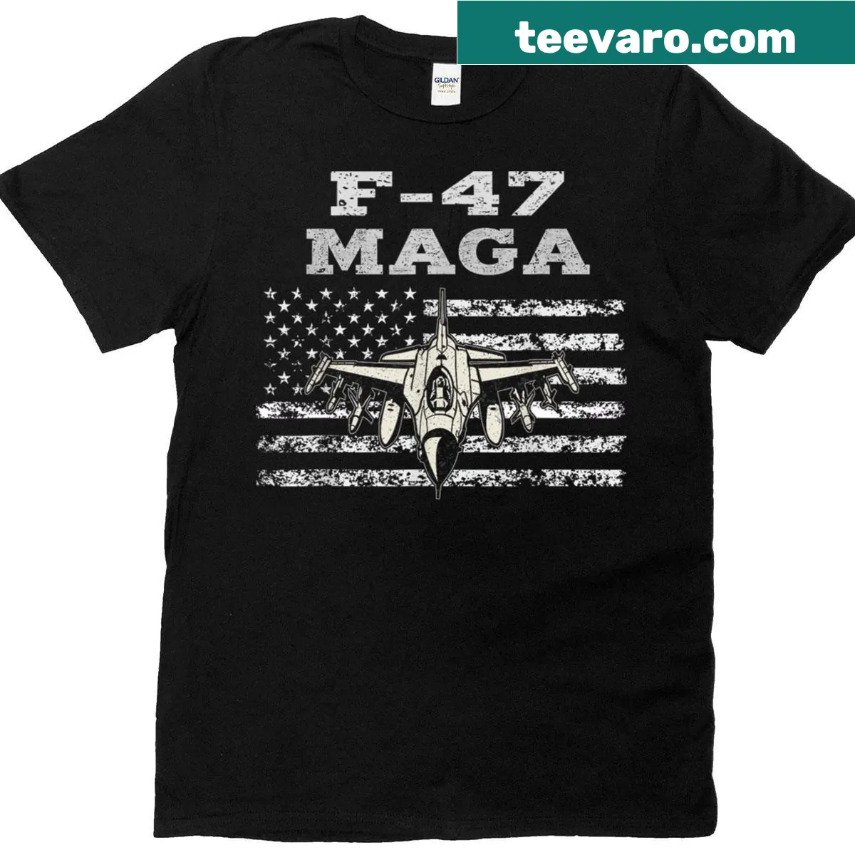 Funny graphic of an F-47 fighter jet on a t-shirt — on a men's t-shirt