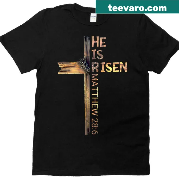 Easter shirt with the phrase 'He Is Risen' in bold typography