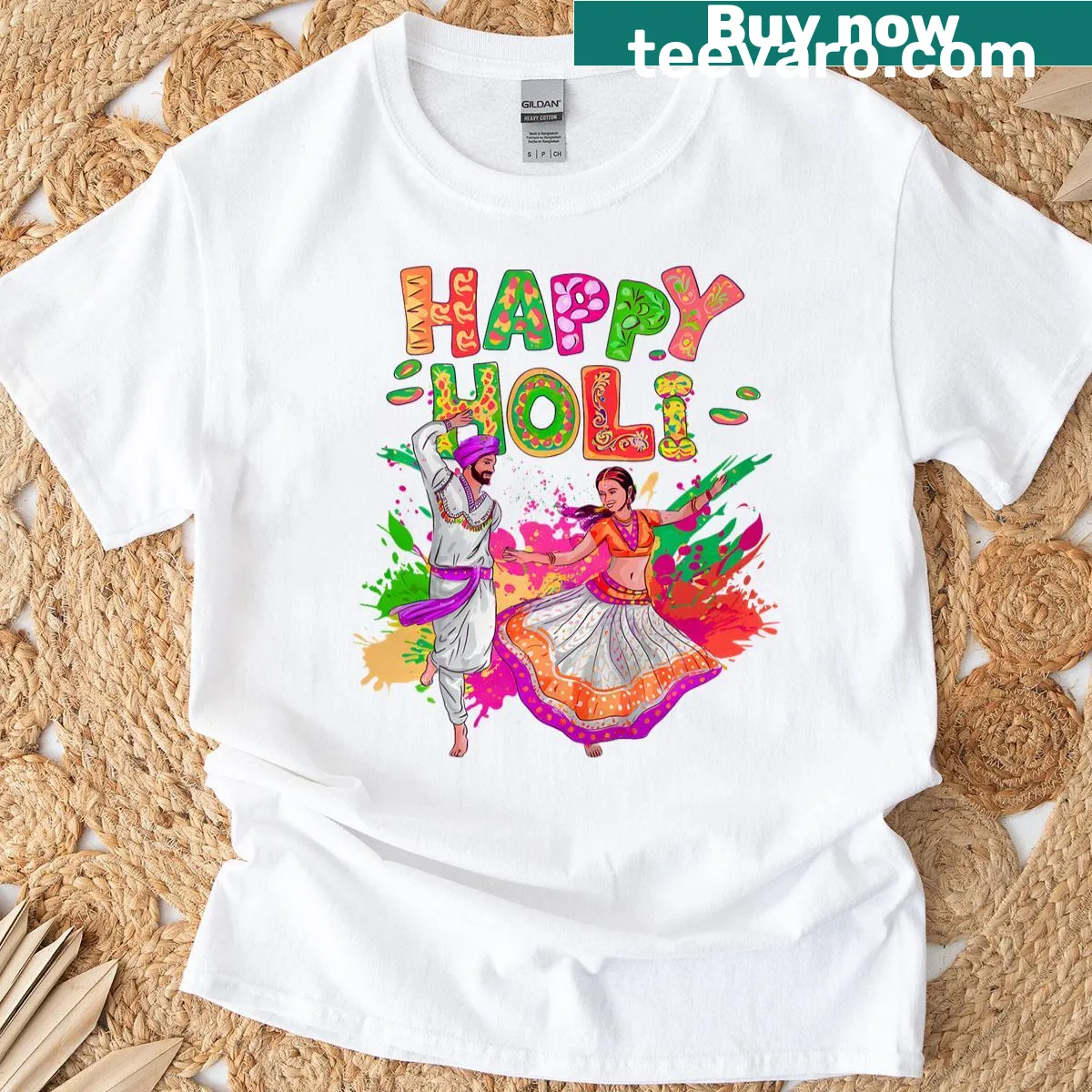 Kids T-shirt for Holi festival with playful colorful graphics — on a men's t-shirt