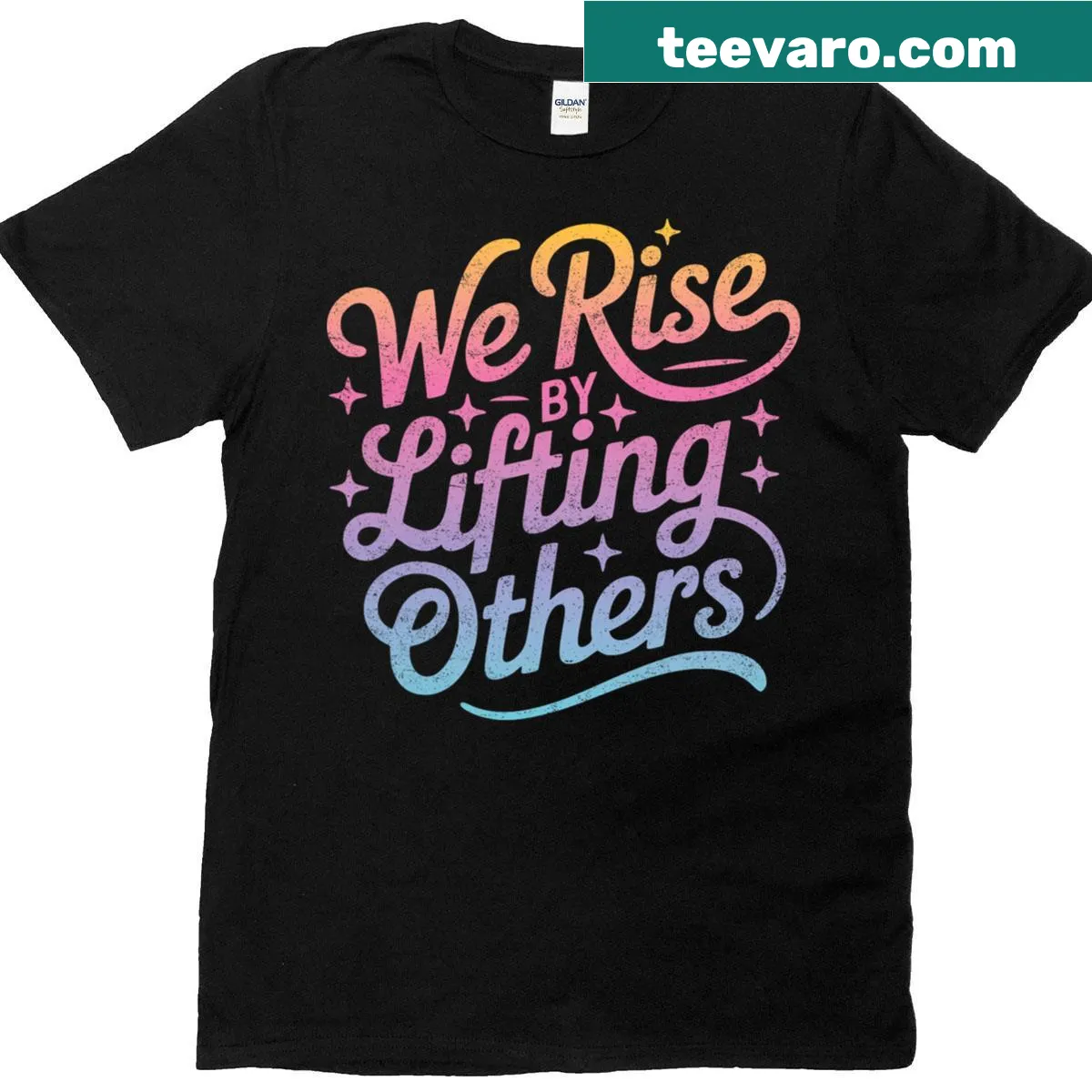 Motivational t-shirt for men featuring 'We Rise Kindness' in bold text — on a men's t-shirt