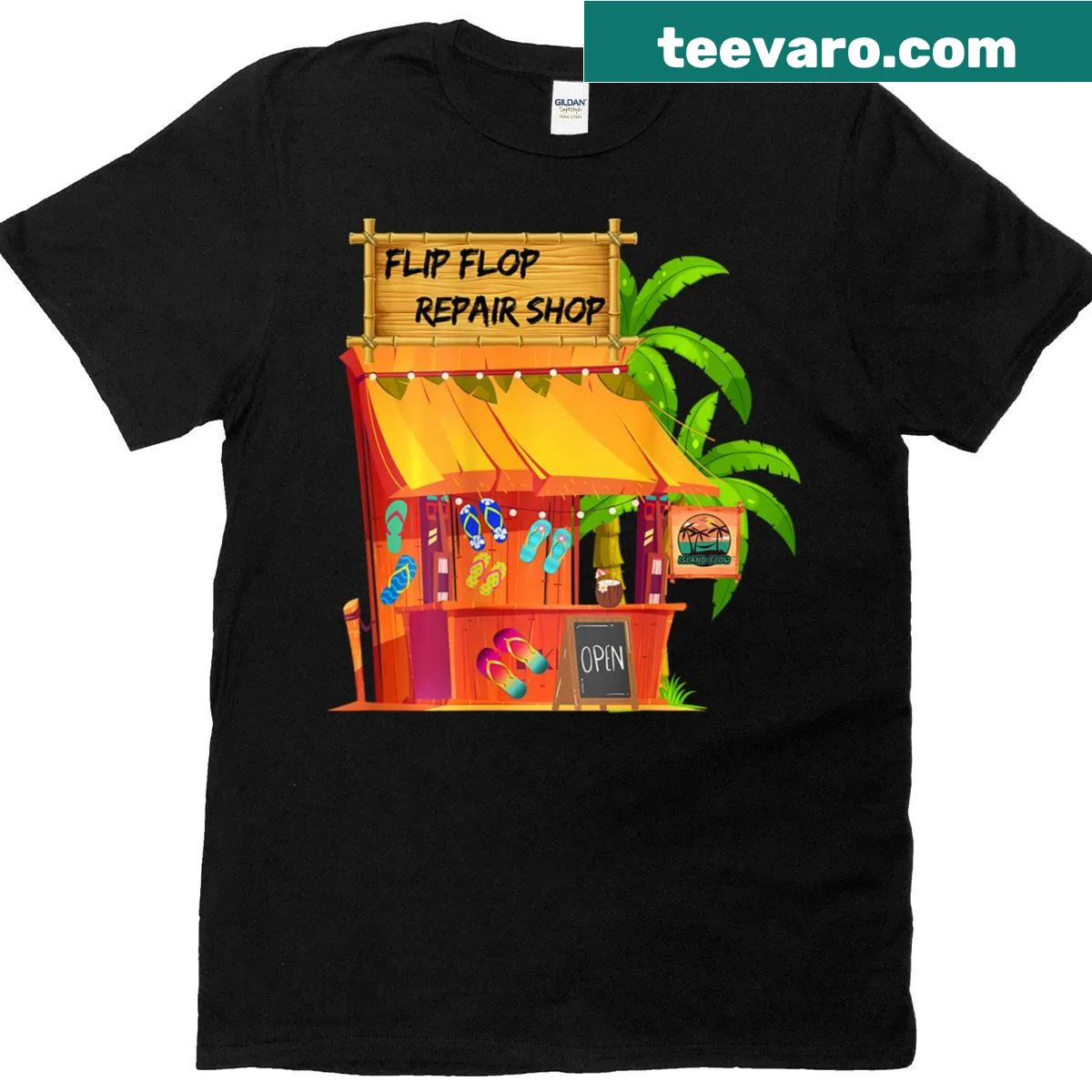 Playful Island Flow T-shirt with vacation-inspired graphics — on a men's t-shirt