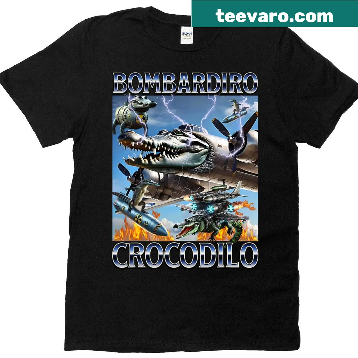 Cartoon crocodile graphic on a humorous meme T-shirt — on a men's t-shirt