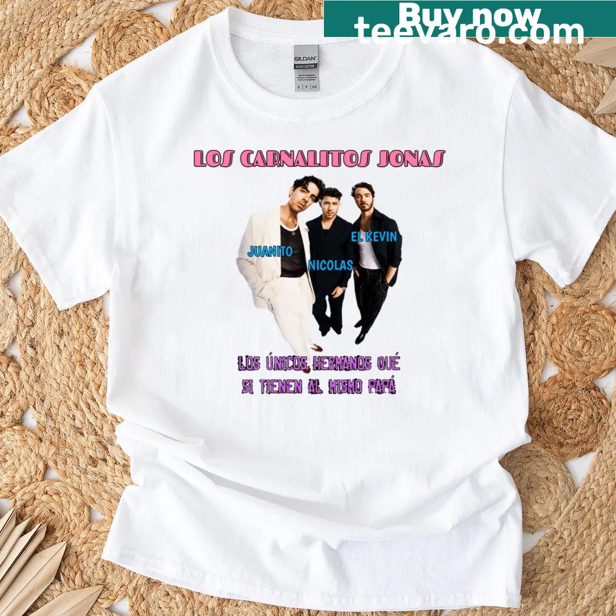 Music-themed T-shirt with 'Los Carnalitos' in bold typography. — on a men's t-shirt