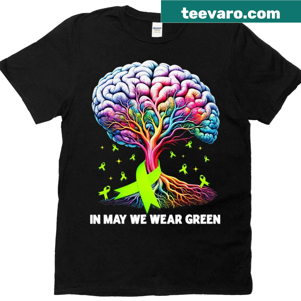 Illustration of a brain tree promoting mental health awareness — on a men's t-shirt