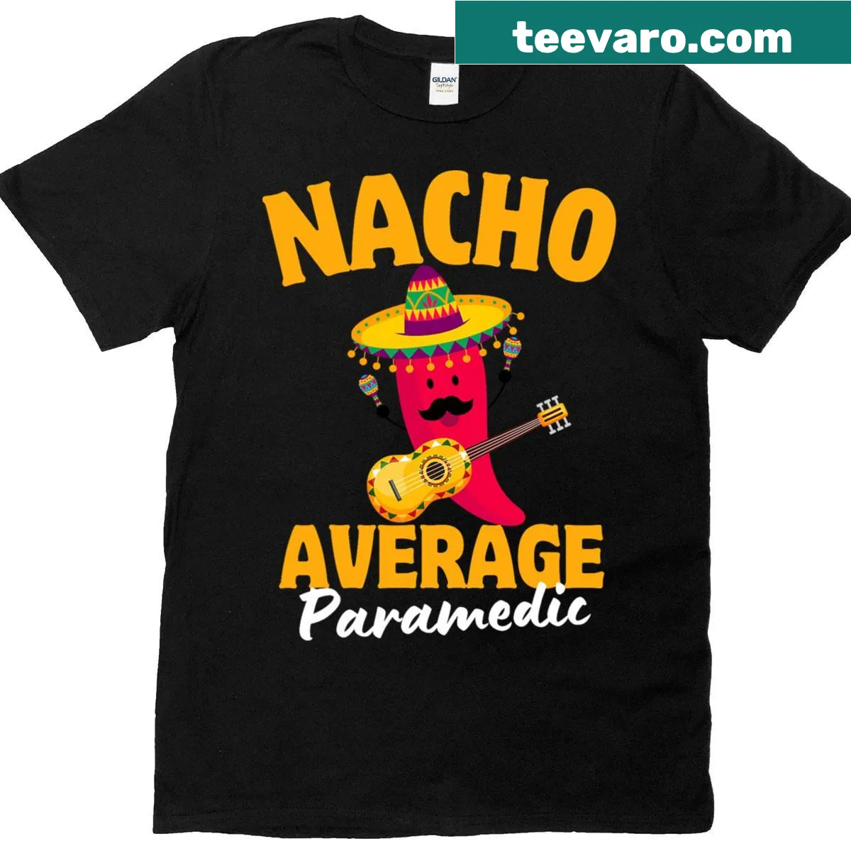 Funny T-shirt with cartoon design for paramedics featuring nachos — on a men's t-shirt