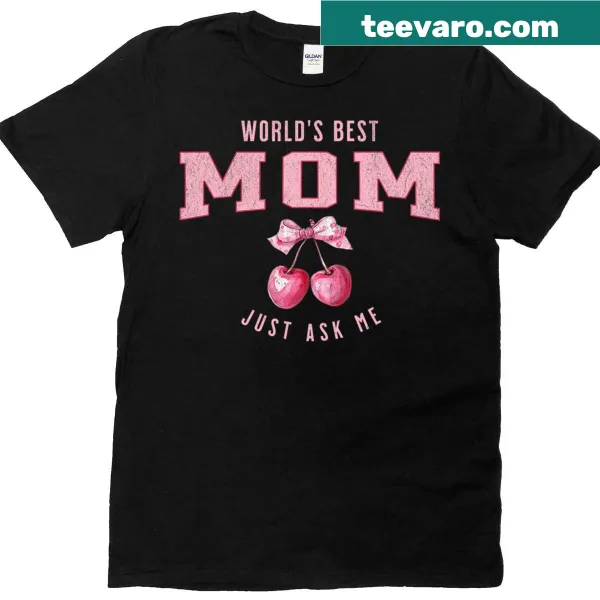 World’s Best Mom t-shirt with pink cherries illustration