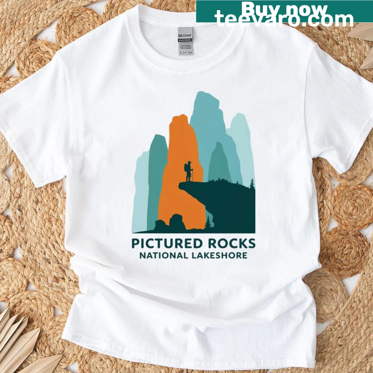 T-shirt featuring illustration of Pictured Rocks National Lakeshore — on a men's t-shirt