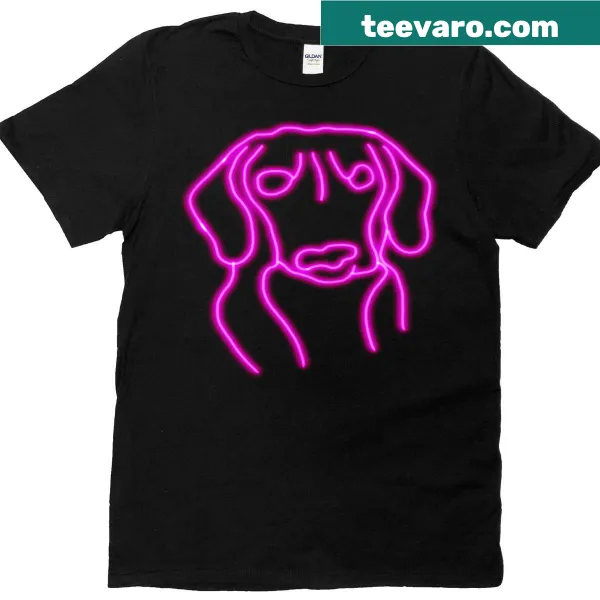 Retro pink sausage dog graphic t-shirt with neon accents