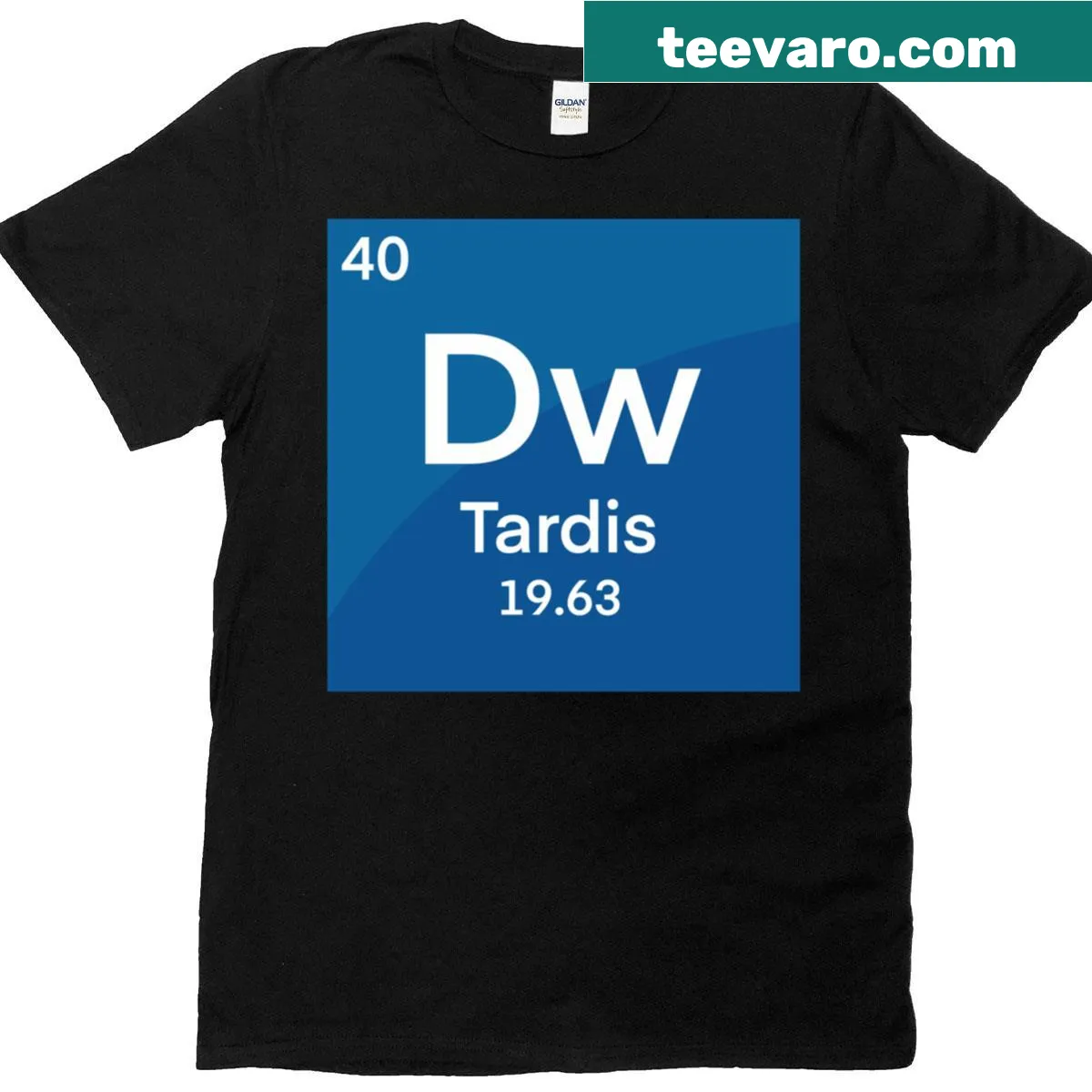 T-shirt featuring a periodic table with Tardis design — on a men's t-shirt