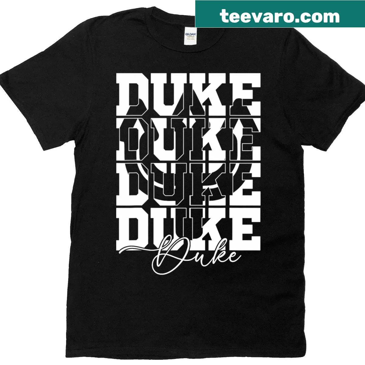 Personalized t-shirt featuring the name Duke in bold text — on a men's t-shirt