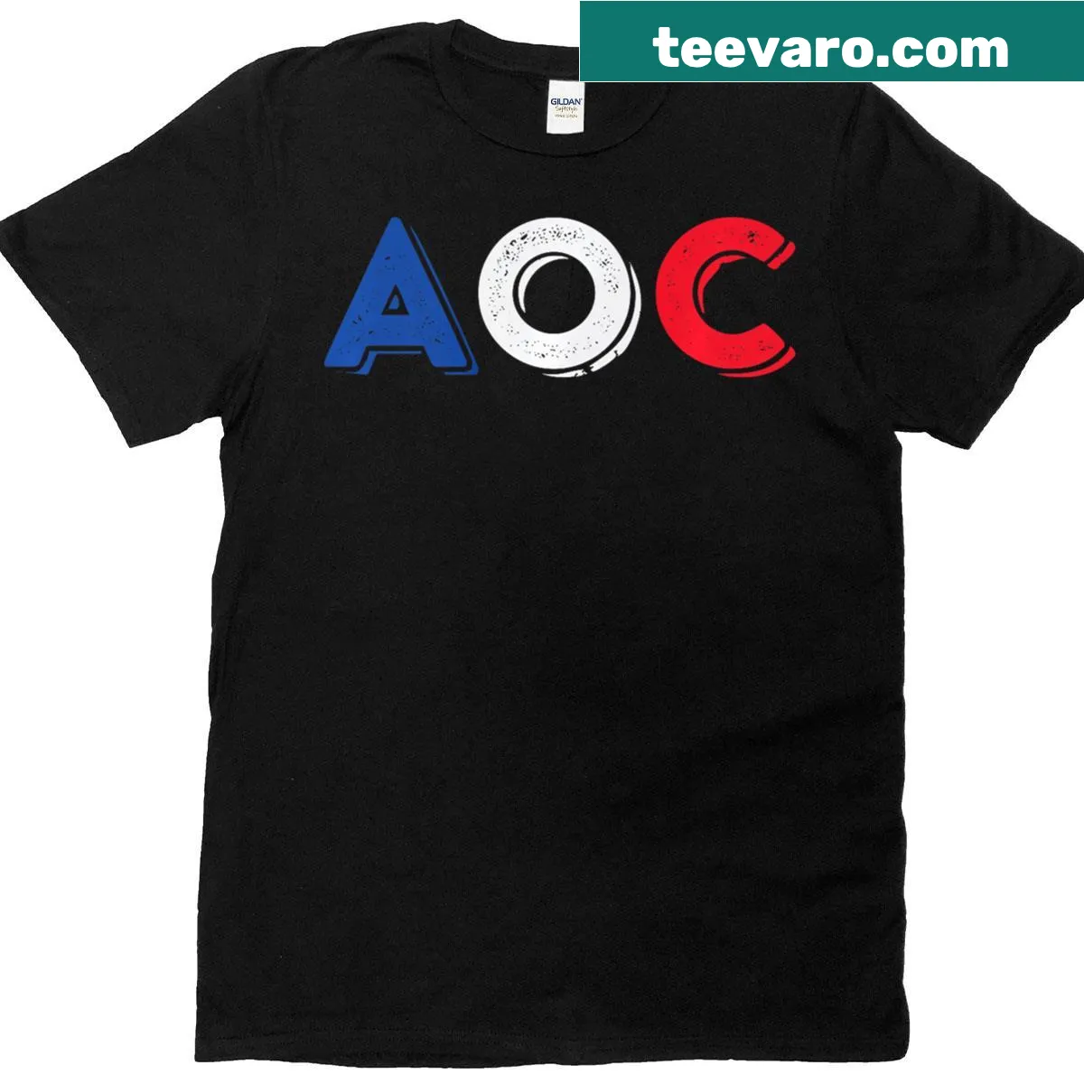 Political t-shirt featuring Alexandria Ocasio-Cortez's name — on a men's t-shirt