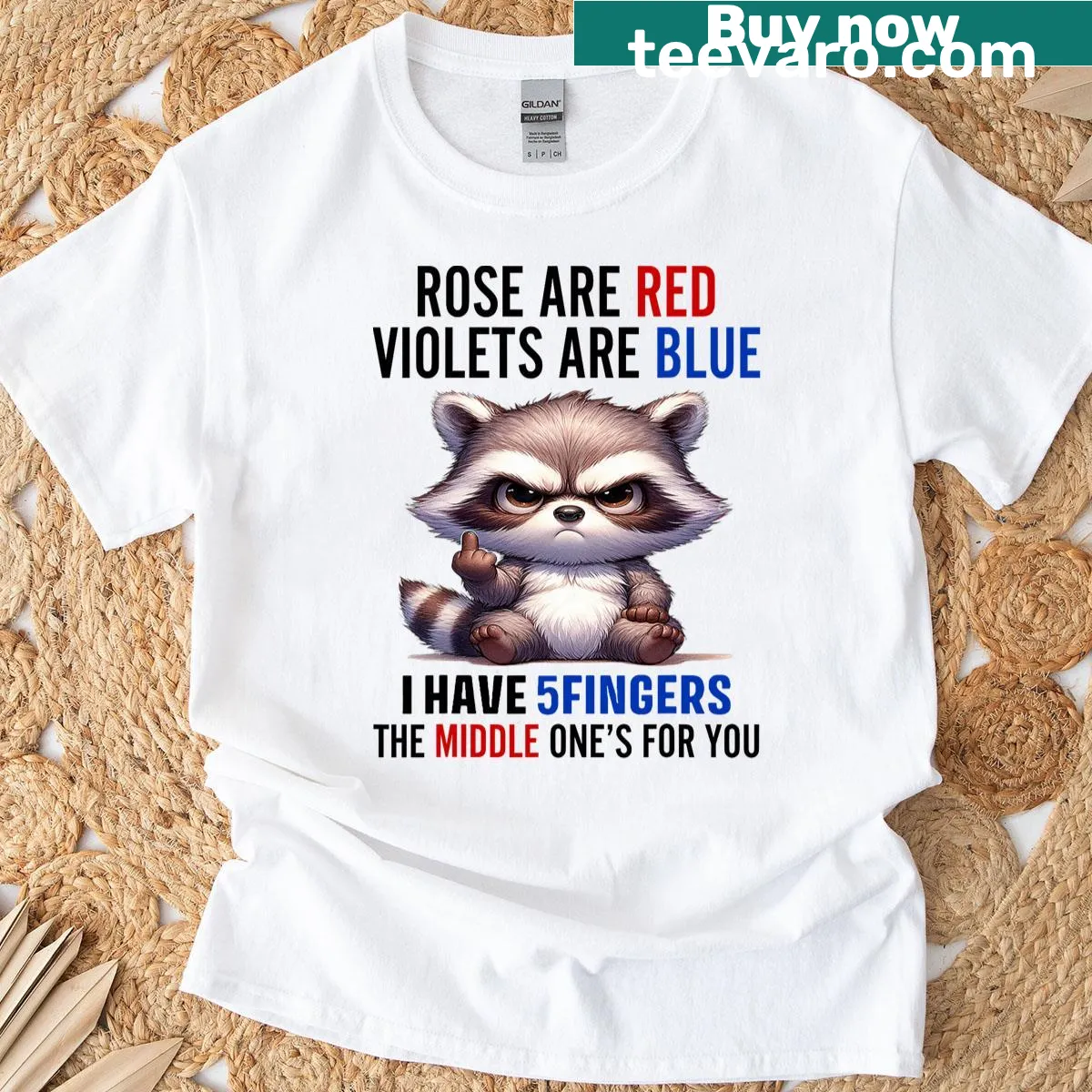 Playful raccoon graphic with humorous text on a t-shirt — on a men's t-shirt
