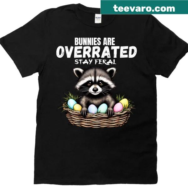 Vintage-style Easter T-shirt with raccoon and humorous text