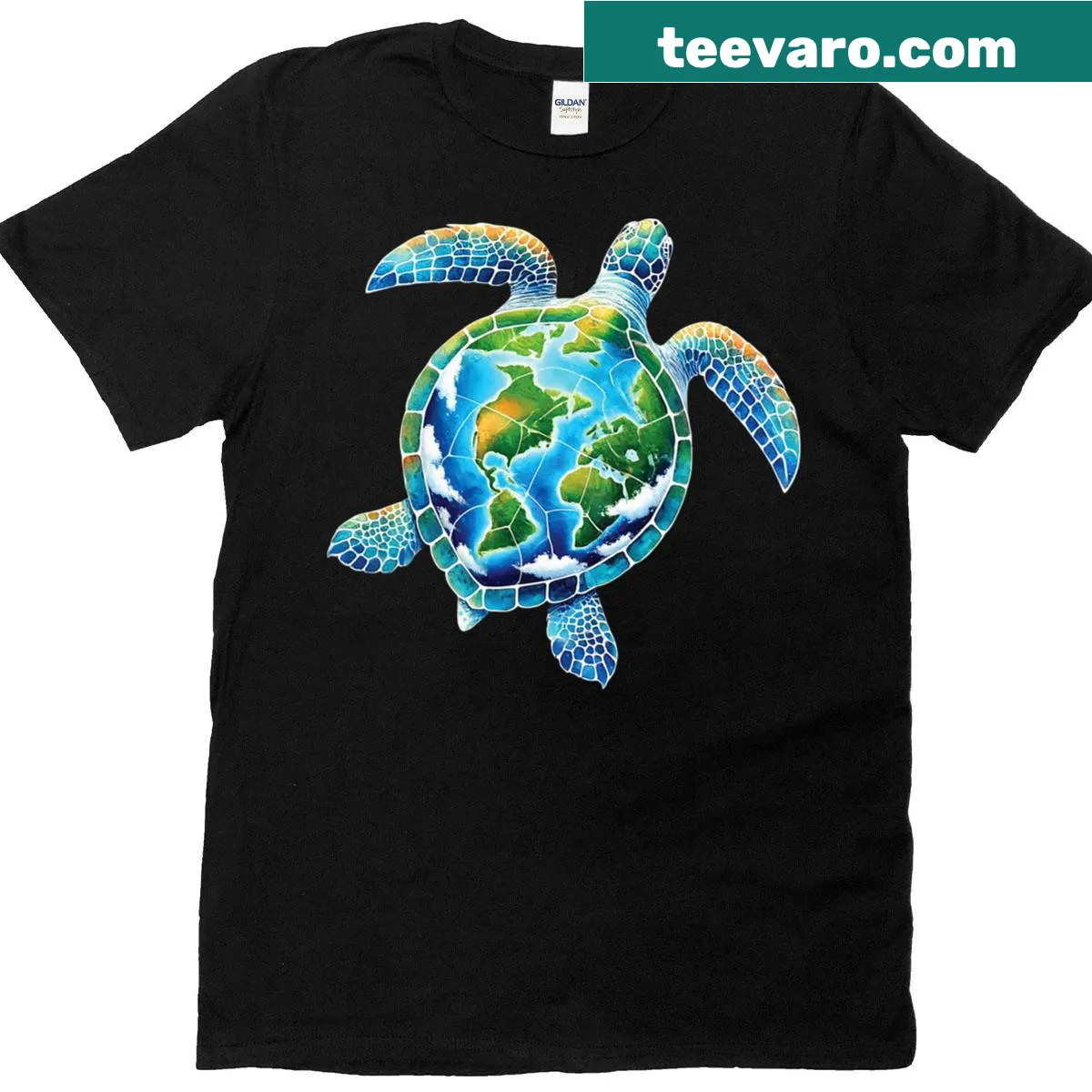 Illustrative T-shirt with a sea turtle design for Earth Day — on a men's t-shirt