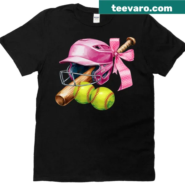 Illustrative tee celebrating softball with bow design