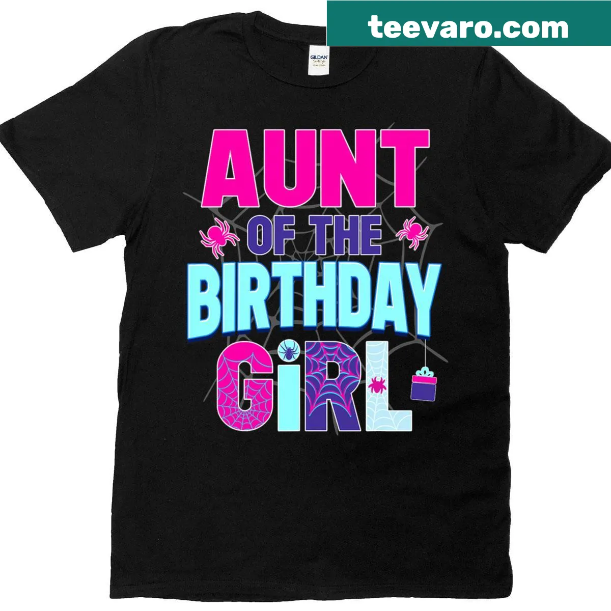 Birthday T-shirt featuring a spider web design for girls and aunts — on a men's t-shirt