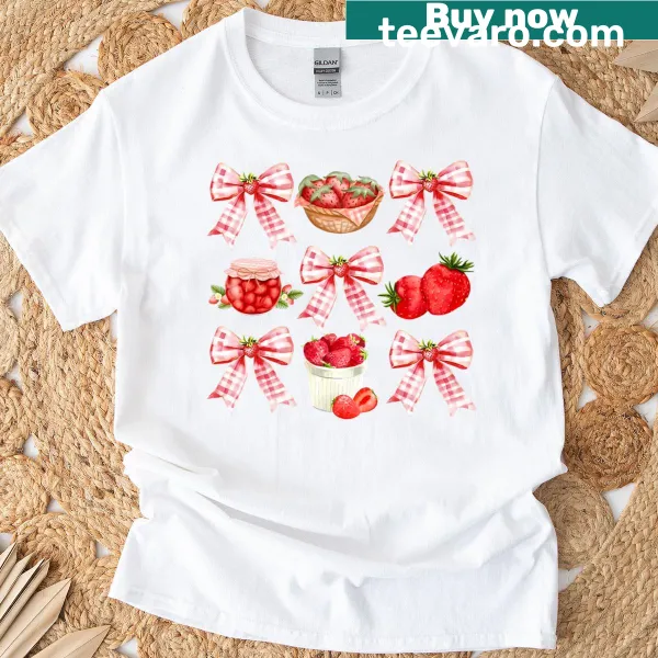 Adorable T-shirt with strawberries and bows for girls