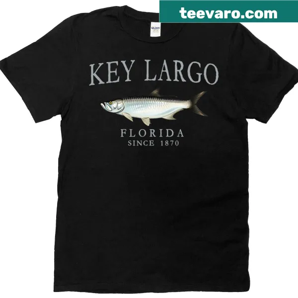 Illustrative T-shirt with the text 'Tarpon Fishing Key Largo Florida Since 1870' and a tarpon graphic