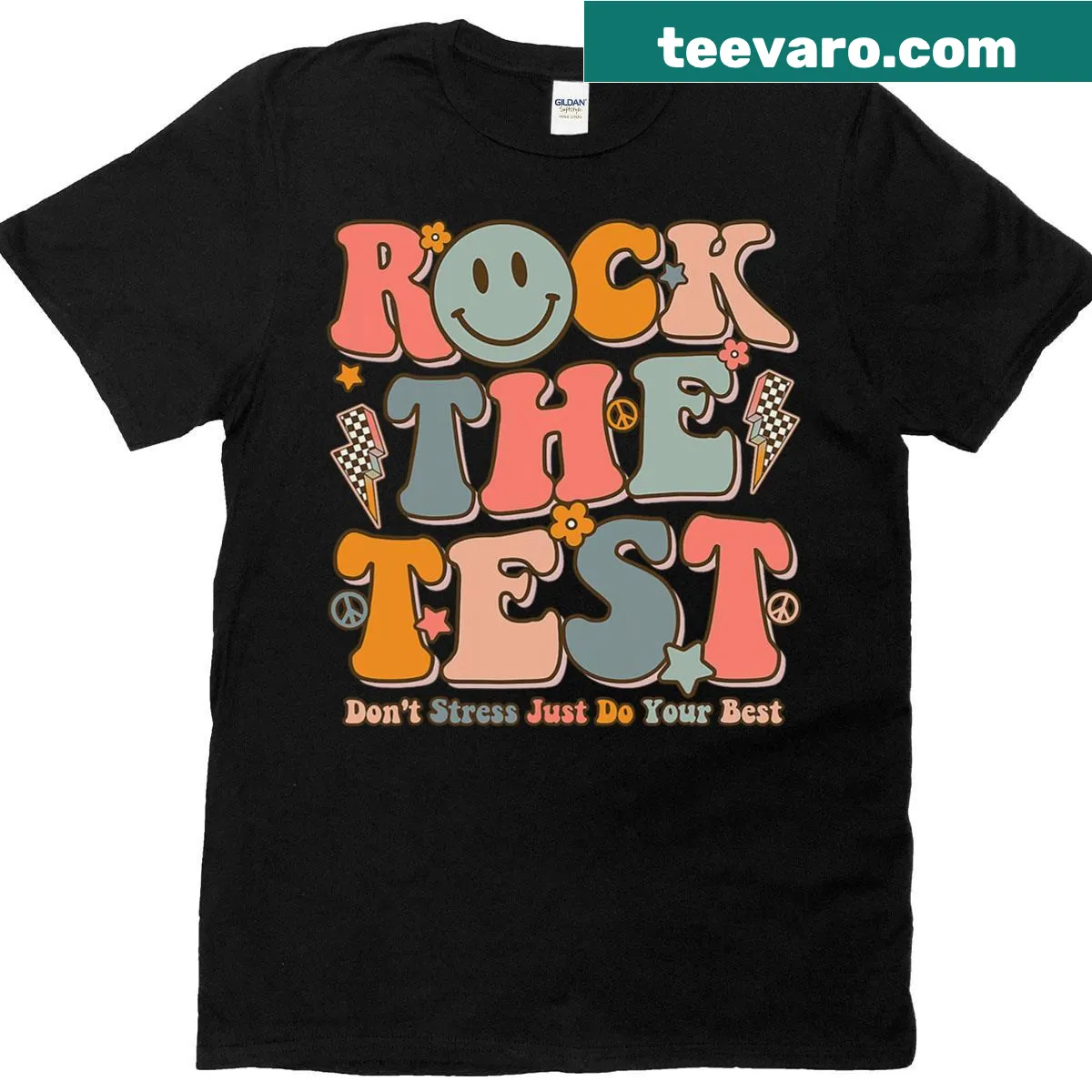 Inspirational T-shirt with text about teachers and test days — on a men's t-shirt