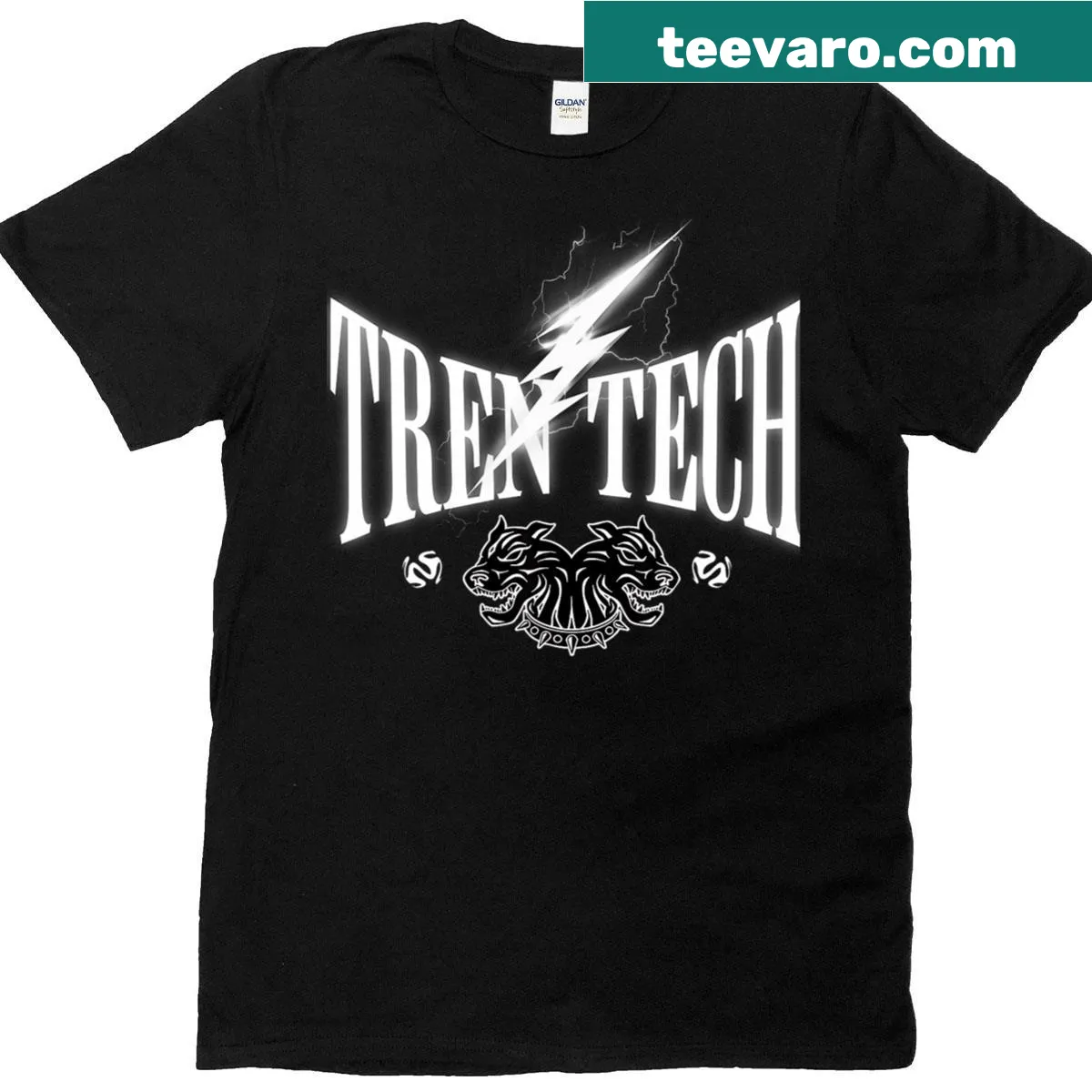 Funny gym T-shirt with Tech Tren typography — on a men's t-shirt
