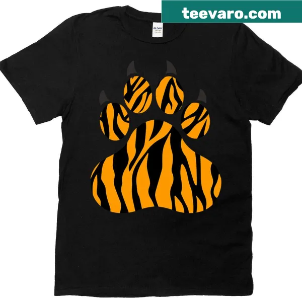 Tiger print t-shirt with a playful tiger paw illustration
