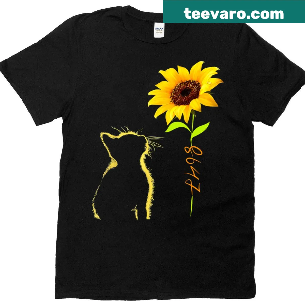 Humorous cat and sunflower design with political message on T-shirt. — on a men's t-shirt