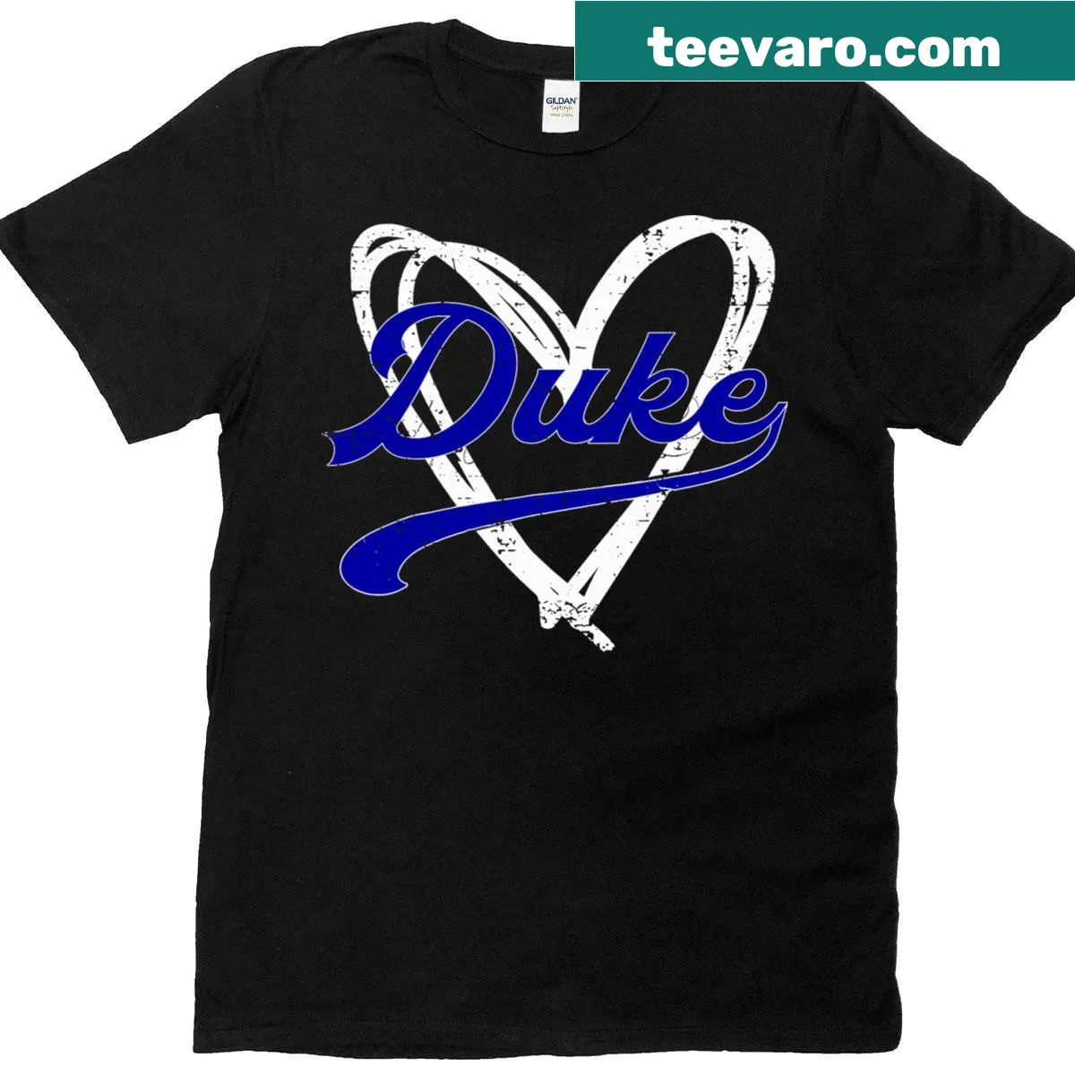 Vintage distressed T-shirt featuring 'Heart Duke' graphic — on a men's t-shirt