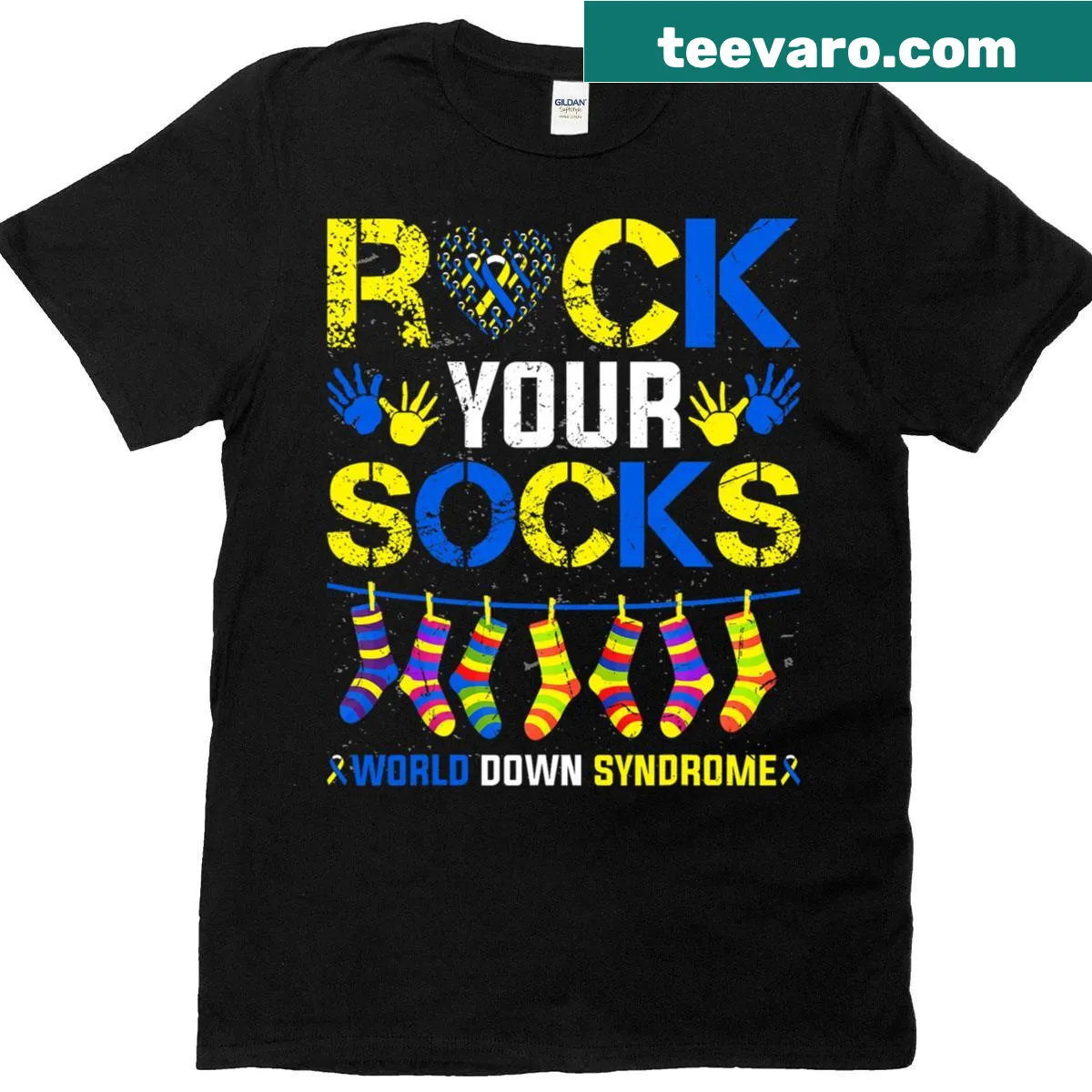 Men's t-shirt featuring 'Rock Your Socks' awareness message — on a men's t-shirt