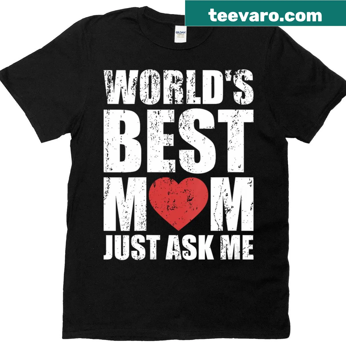 V-neck T-shirt for moms stating 'Worlds Best Mom Just Ask Me' — on a men's t-shirt