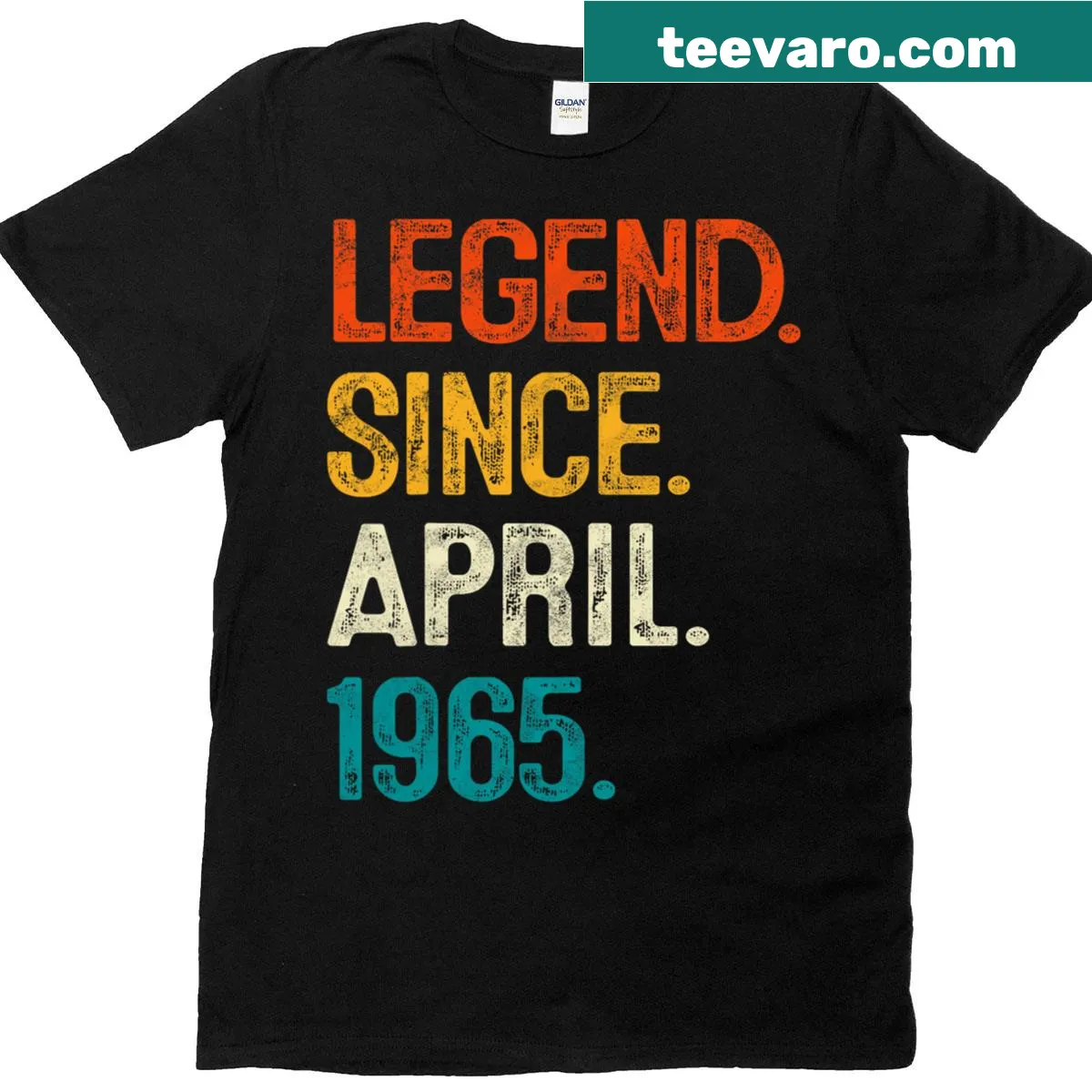 60th birthday shirt with bold text celebrating 1965 legend since April 60th — on a men's t-shirt