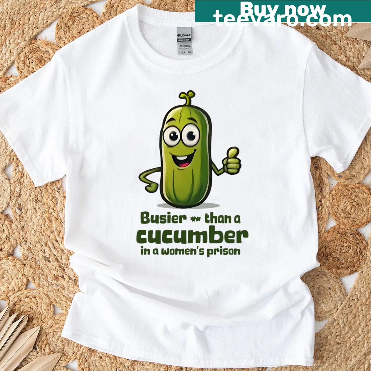 Humorous cucumber graphic t-shirt with a witty saying. — on a men's t-shirt
